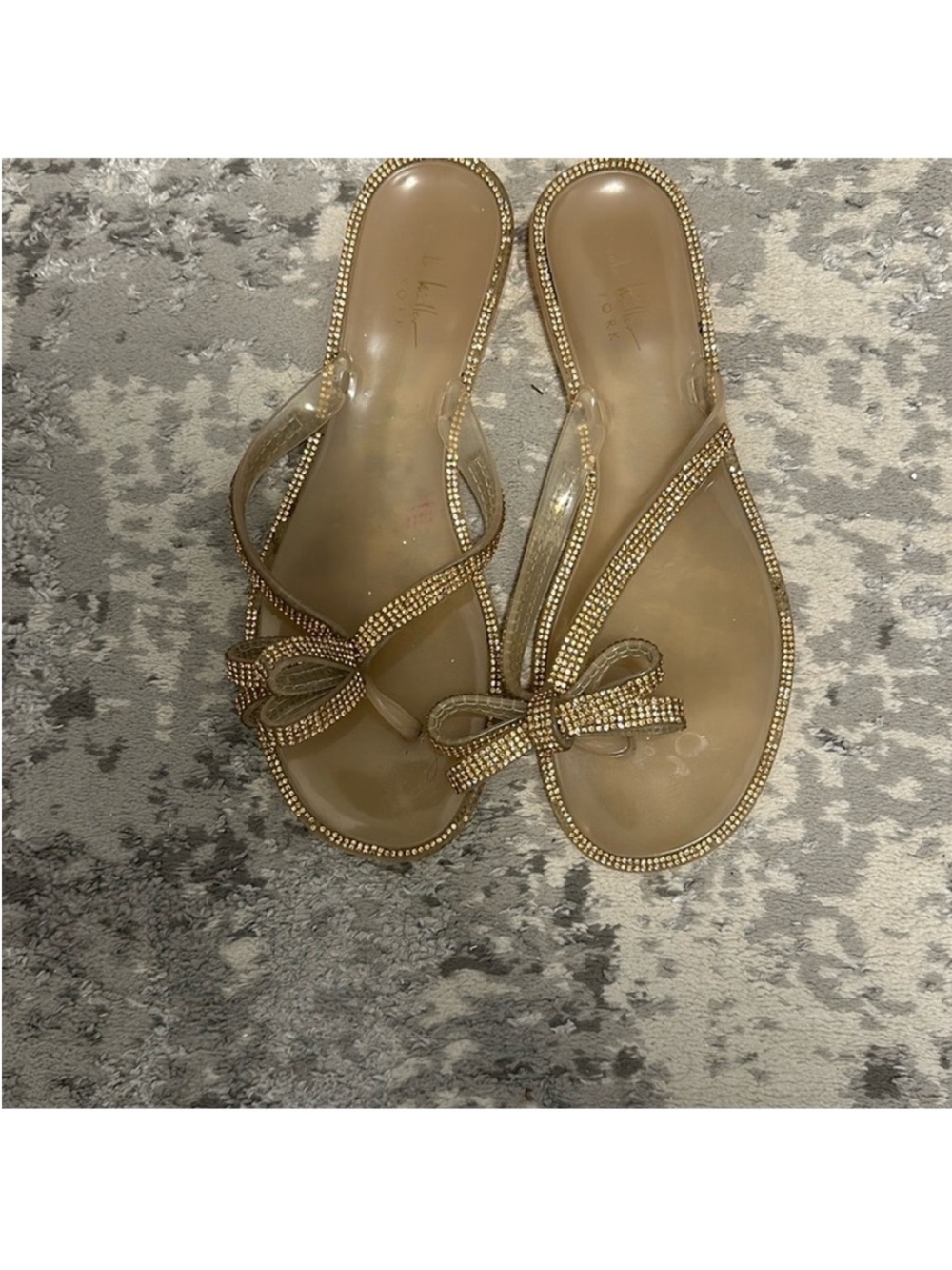 Nicole Miller Gold Jeweled Bow Thong Sandals